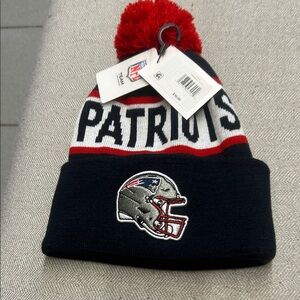 Women’s beanie patriot hat NFL Patriots Red and Blue Pom Beanie